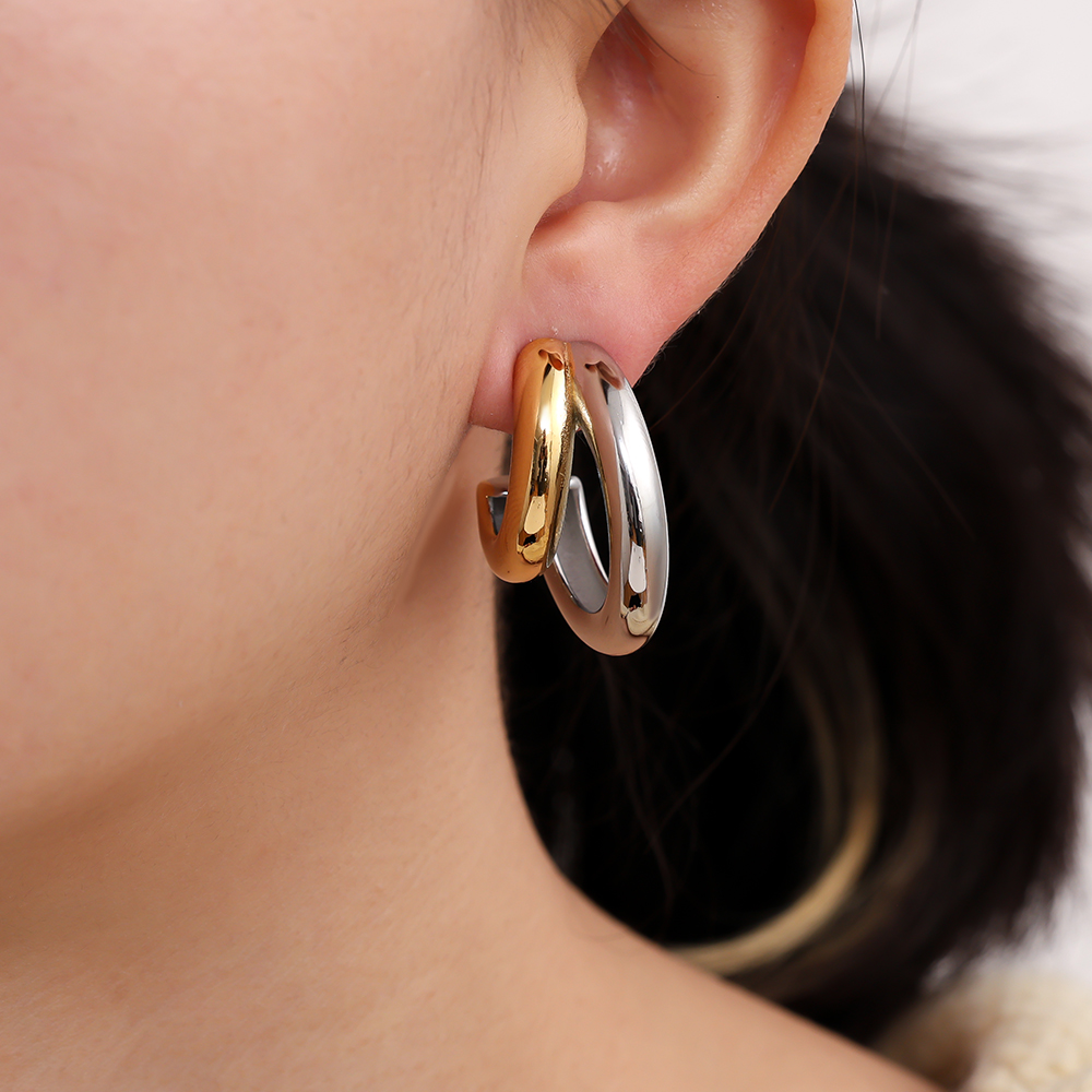 Edelstahl Ohrringe 30mm Gold And Silver Half Hoop