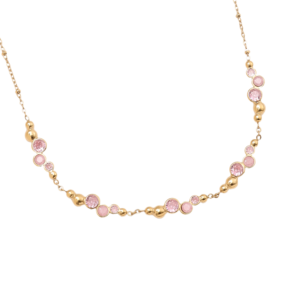 Edelstahl Halskette 42cm Pro Pink Round Diamond
