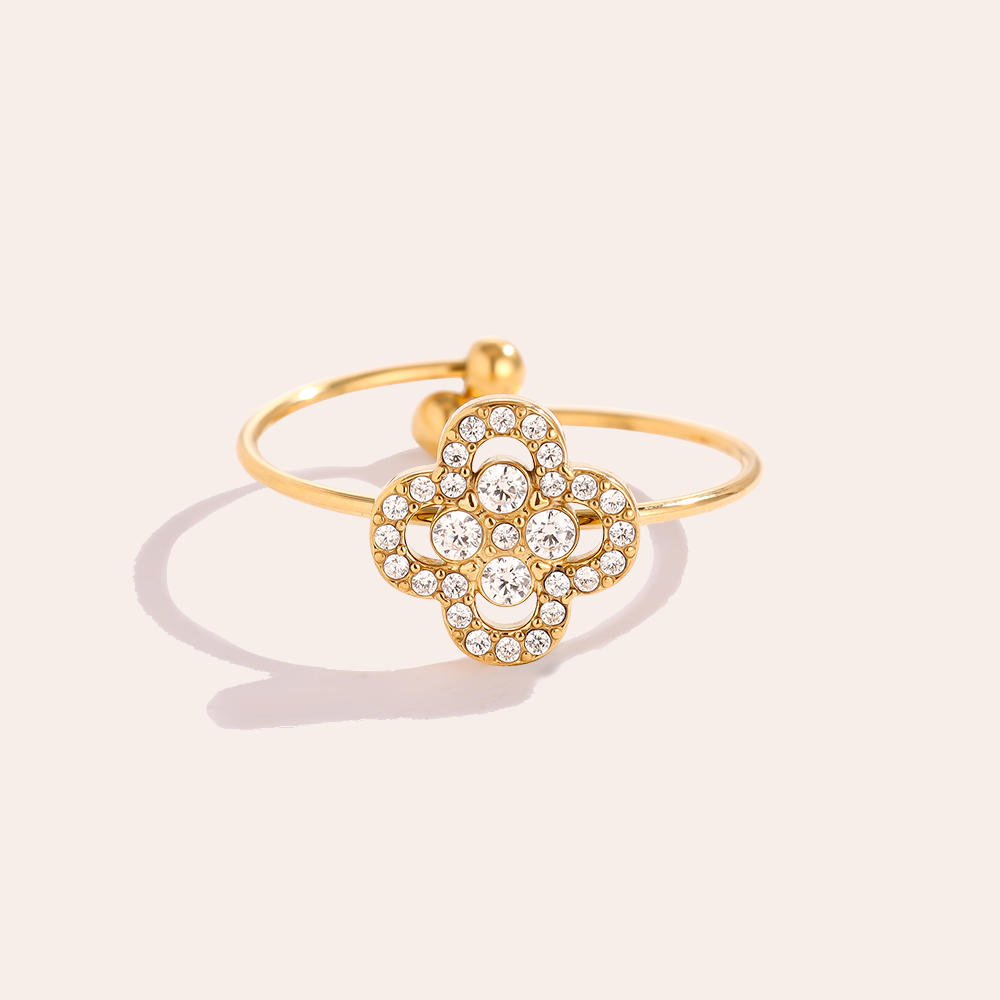 Edelstahl Ring Diamond Lucky Flower