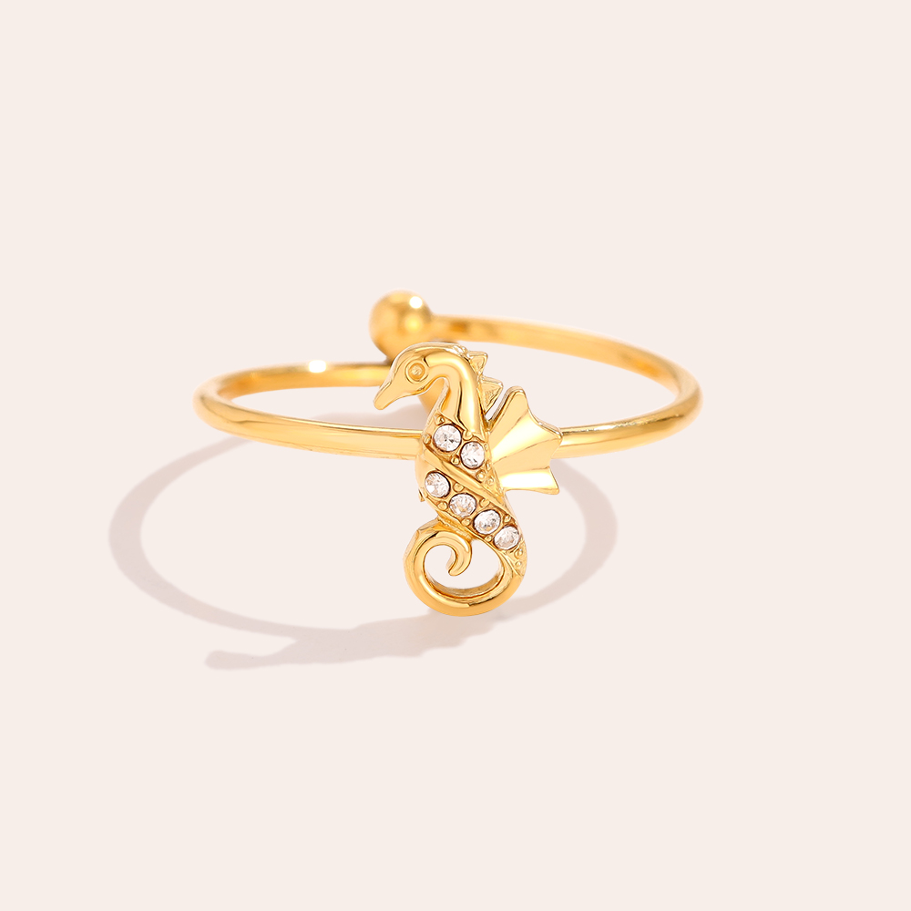 Edelstahl Ring Diamond Sea Horse