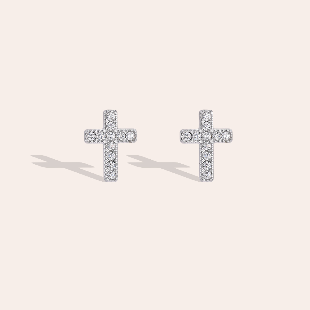 Edelstahl Ohrringe 12mm Zirkonia Kreuz