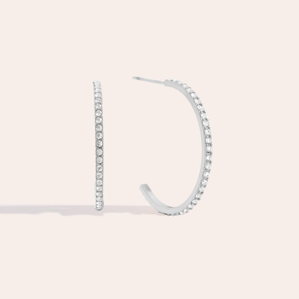 Edelstahl Ohrringe 20mm Simple Diamond Half Hoop