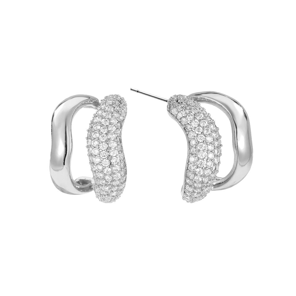 Vergoldete Ohrringe 18mm Zirkonia zweilagige Soft Wave