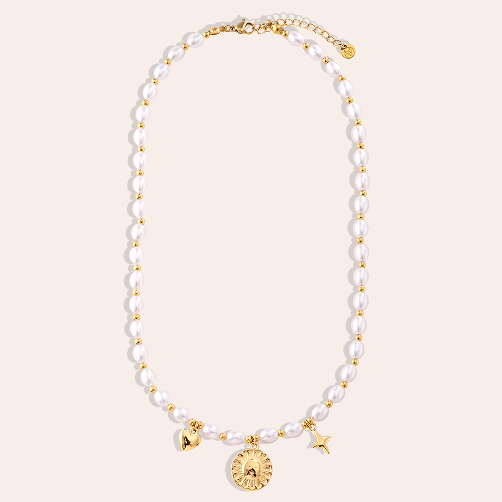 Edelstahl Halskette 40cm Pearl Chain With Charms