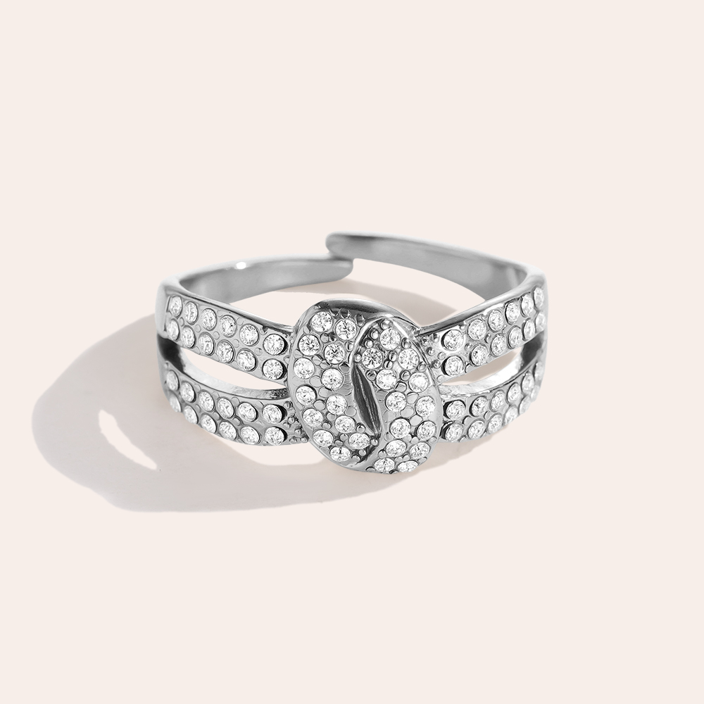 Edelstahl Ring Verstellbarer Doppel Zirkonia mit Knoten