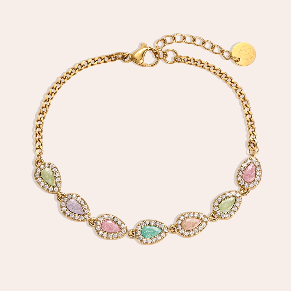 Edelstahl Armband 17cm bunte tropfenförmig Zirkonia     