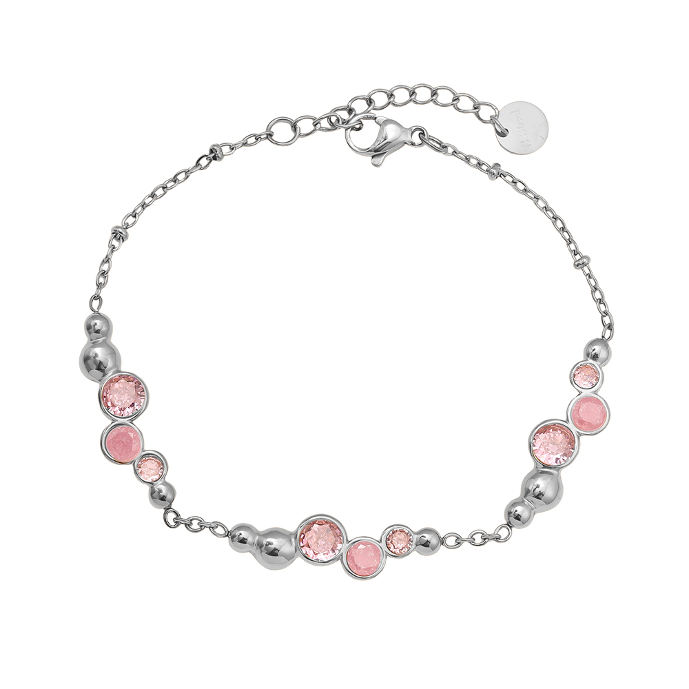 Edelstahl Armkette 17cm Pro Pink Round Diamond