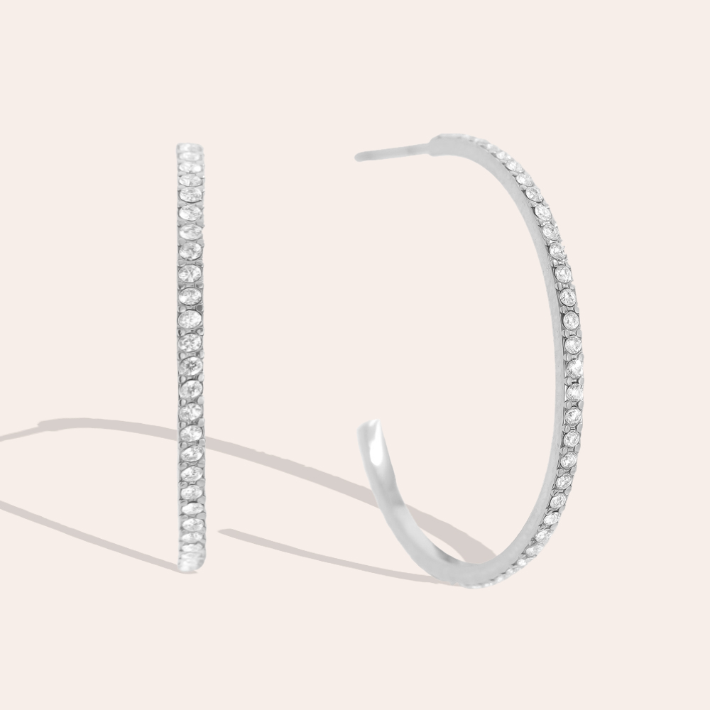 Edelstahl Ohrringe 30mm Simple Diamond Half Hoop