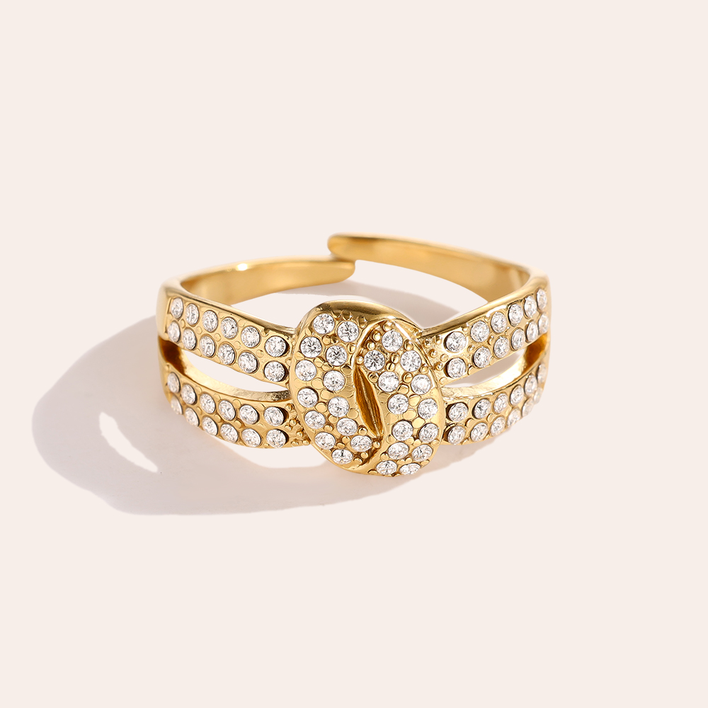 Edelstahl Ring Verstellbarer Doppel Zirkonia mit Knoten