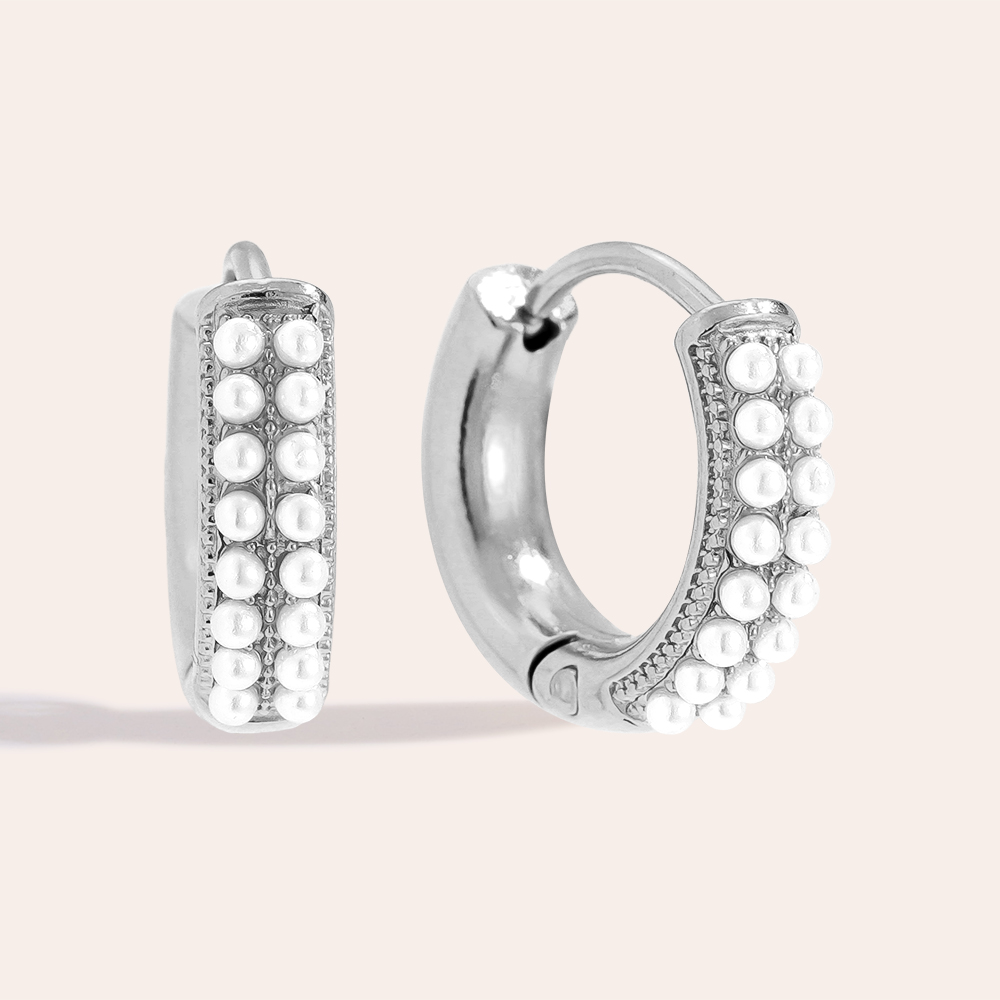 Edelstahl Ohrringe 1.4cm Dobble Pearl Line