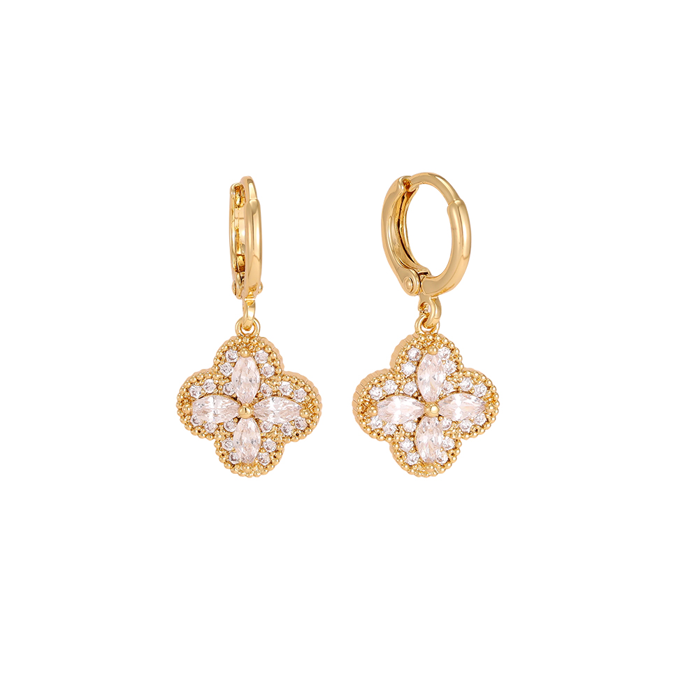 Vergoldete Ohrringe 28mm Zirkonia Kleeblatt