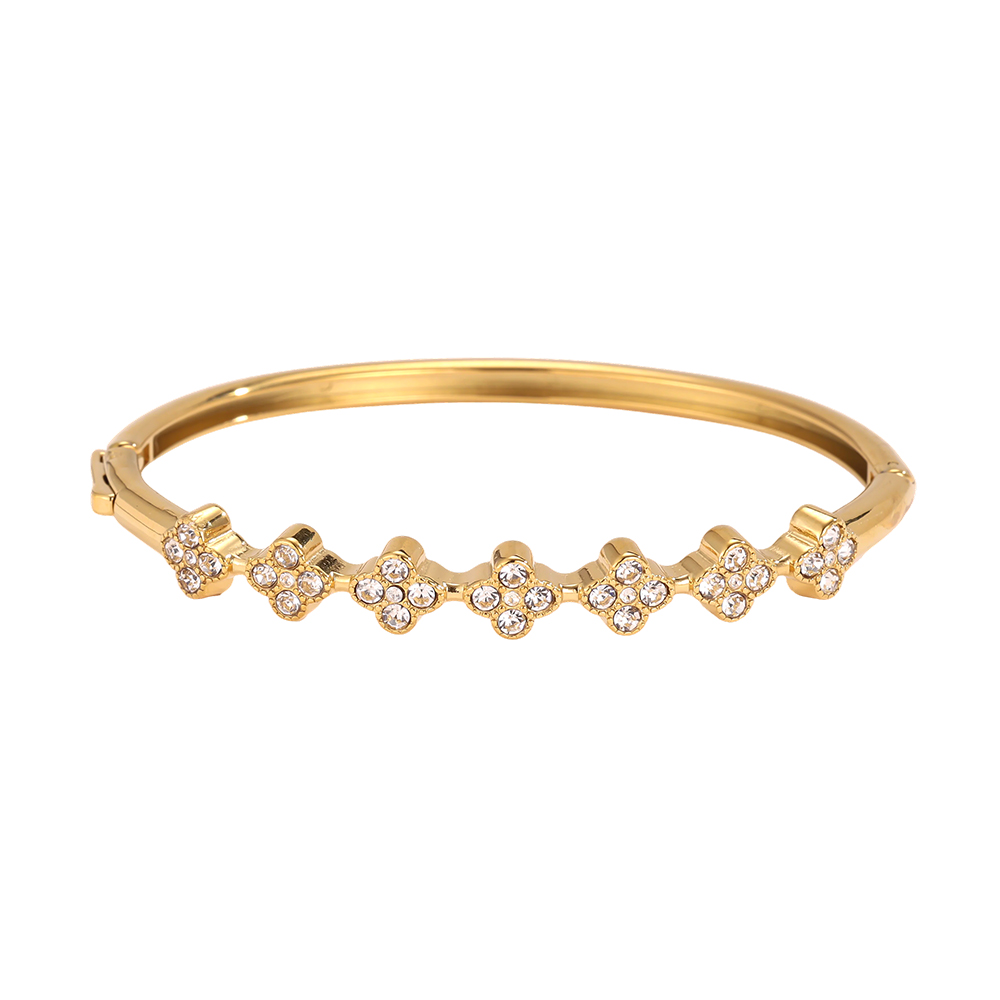 Edelstahl Armreif 6cm viele Zirkonia Kleeblatt   