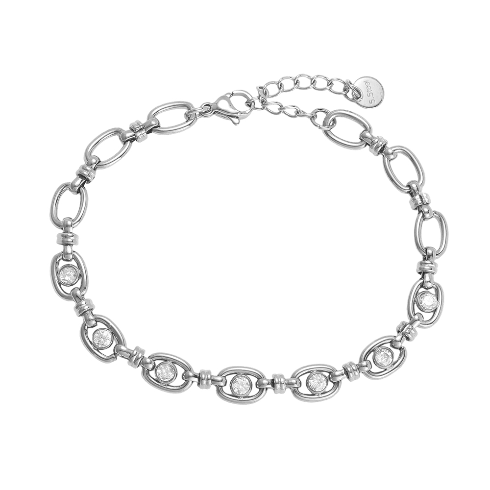 Edelstahl Armband 17cm ovale Kette mit Zirkonia