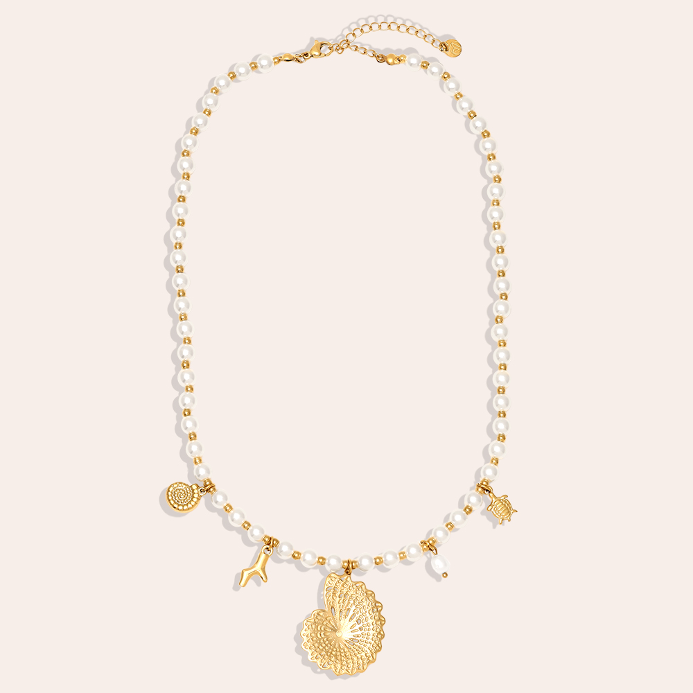 Edelstahl Halskette 42cm Ocean Love In Pearl Chain