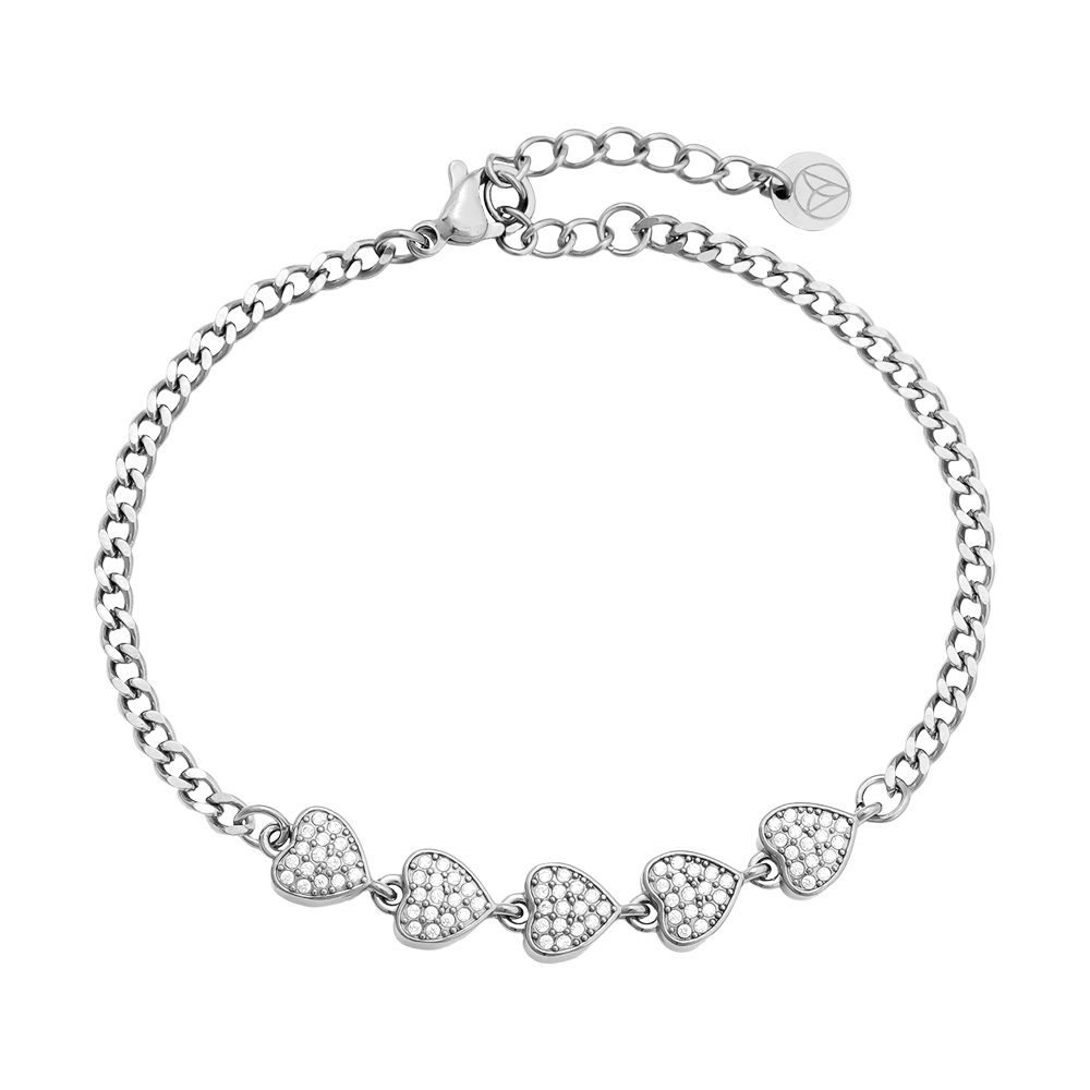 Edelstahl Armband 16cm 5 Zirkonia Herzen