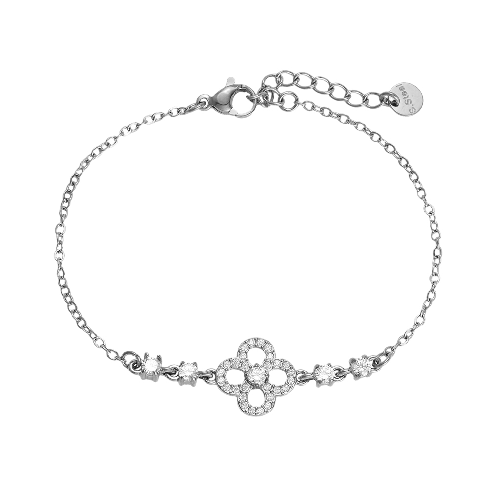 Edelstahl Armband 17cm Filigran Zirkonia Kleeblatt