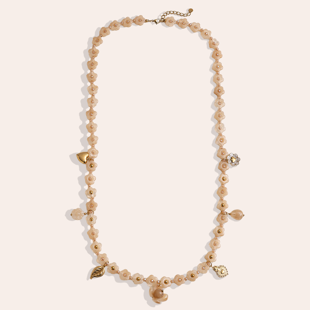 Edelstahl Halskette 90cm Harzblumen-Kette mit Charms