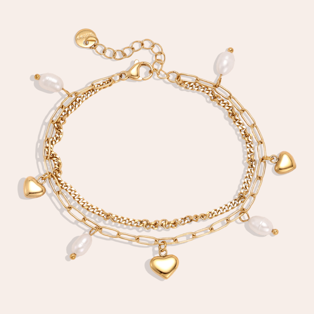 Edelstahl Armband 17cm Herz Süßwasserperlen