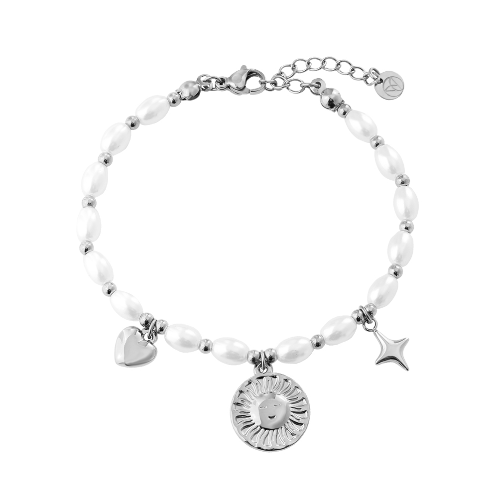 Edelstahl Armband 17cm Pearl Chain With Charms