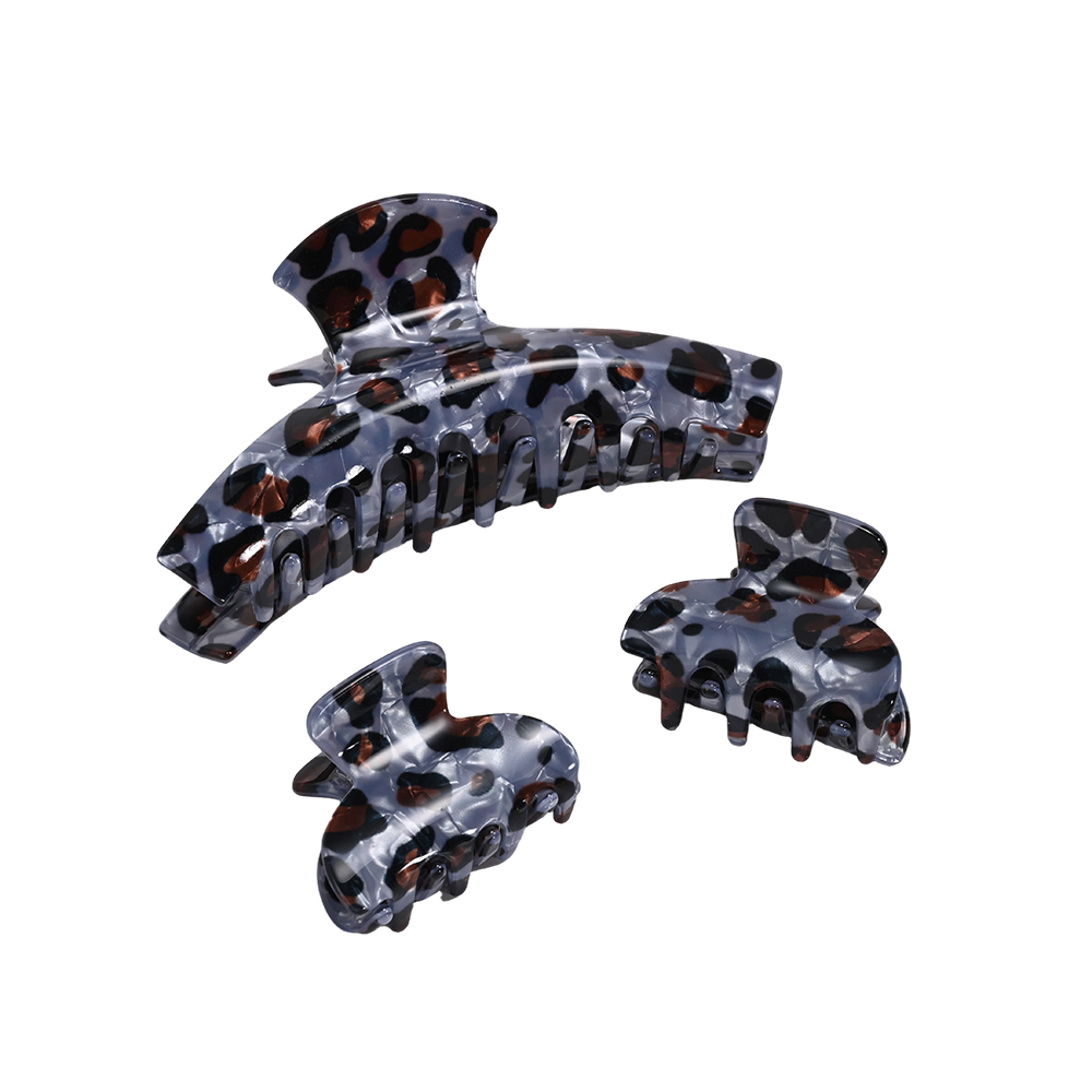 3Stk. Grau Leopardenprint Haarklammer Set     