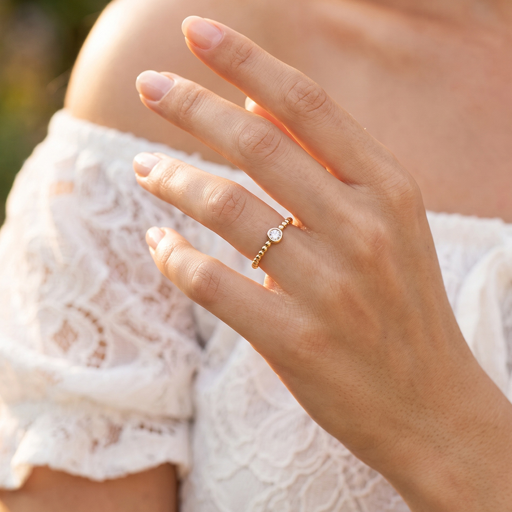 Edelstahl Ring Verstellbarer runder Zirkonia
