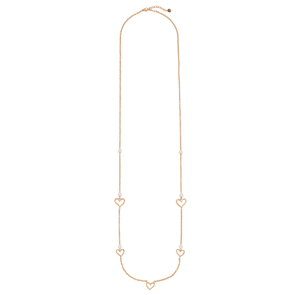 Edelstahl Halskette 95cm Offenes Herz Perlen