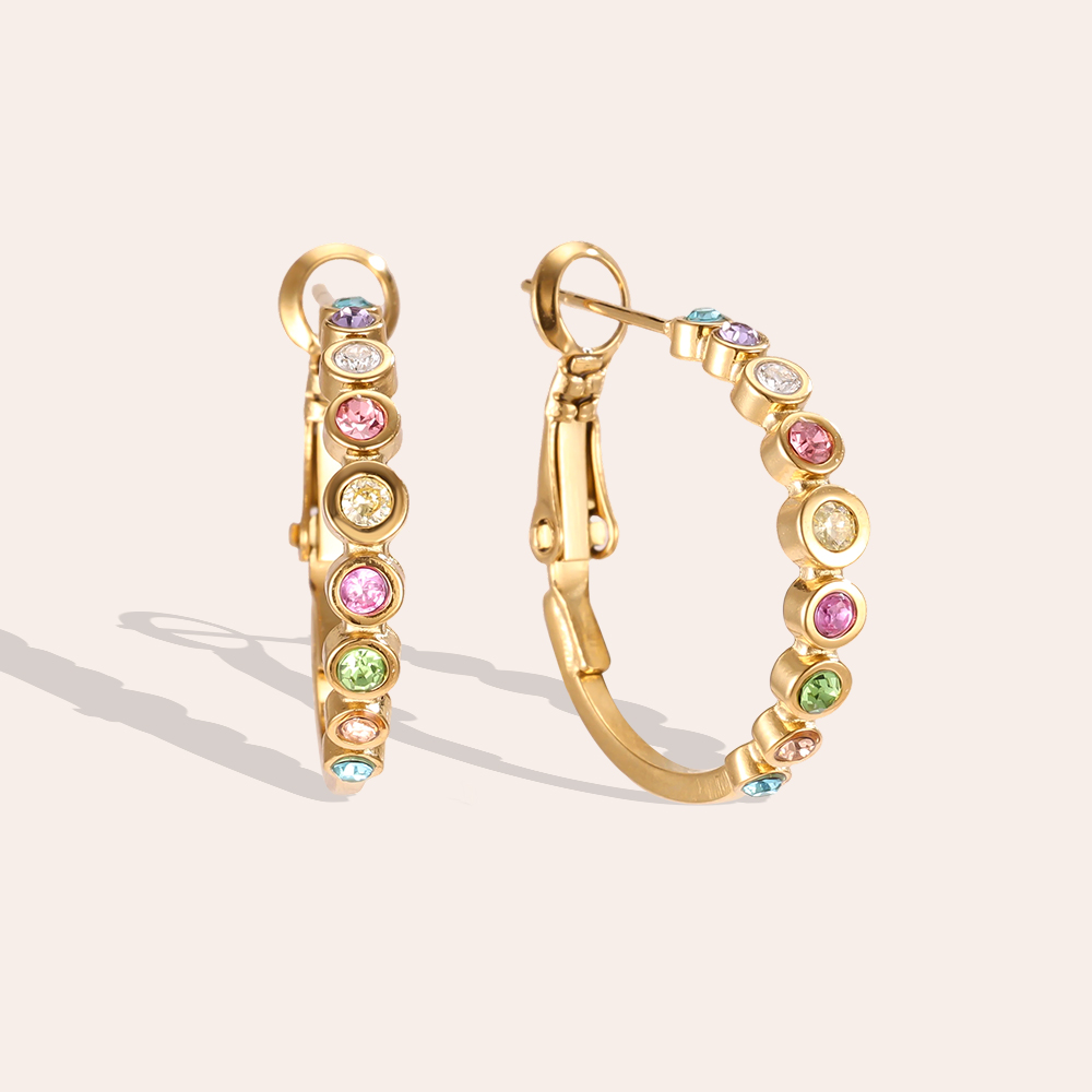 Edelstahl Ohrringe 2.3cm Diamond Dots Hoop