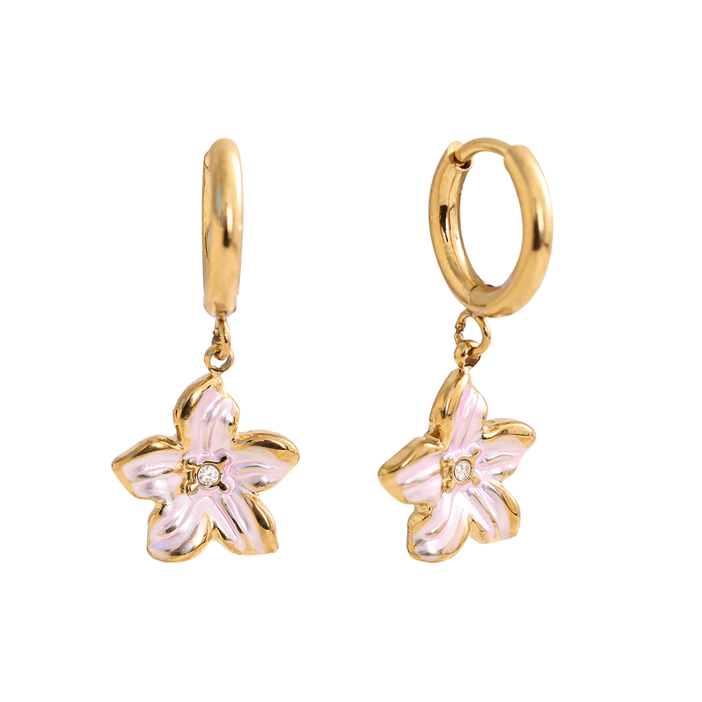 Edelstahl Ohrringe 1.2*2.6cm pink Blumen