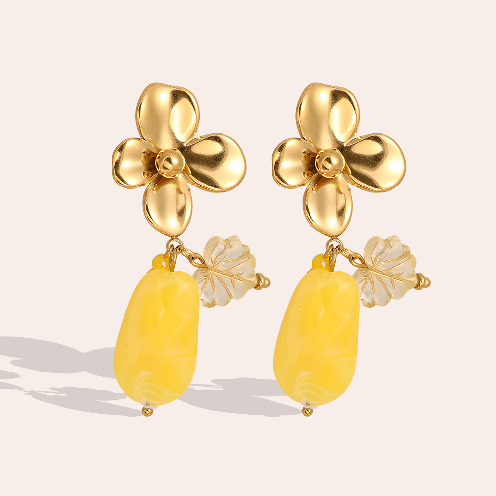 Edelstahl Ohrringe 55mm Flower With Acrylic Charms