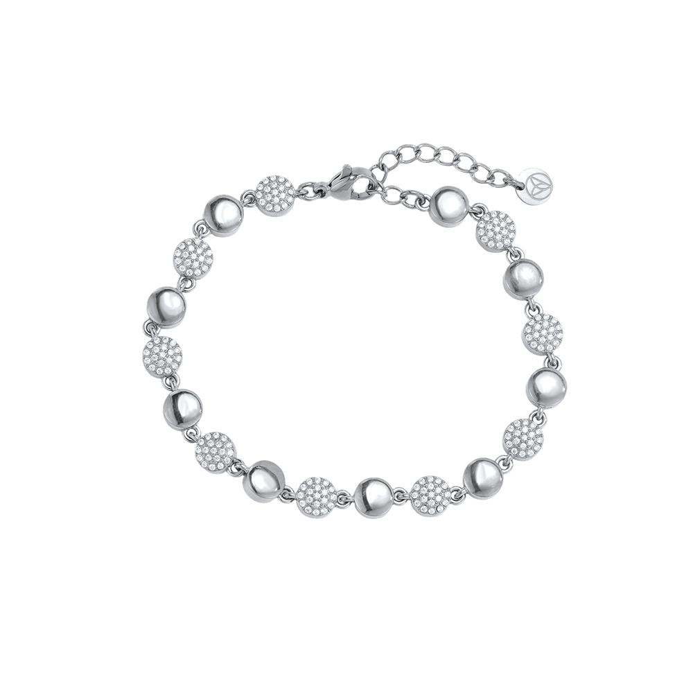 Edelstahl Armband 17cm Zirkonia Plättchen und Plättchen
