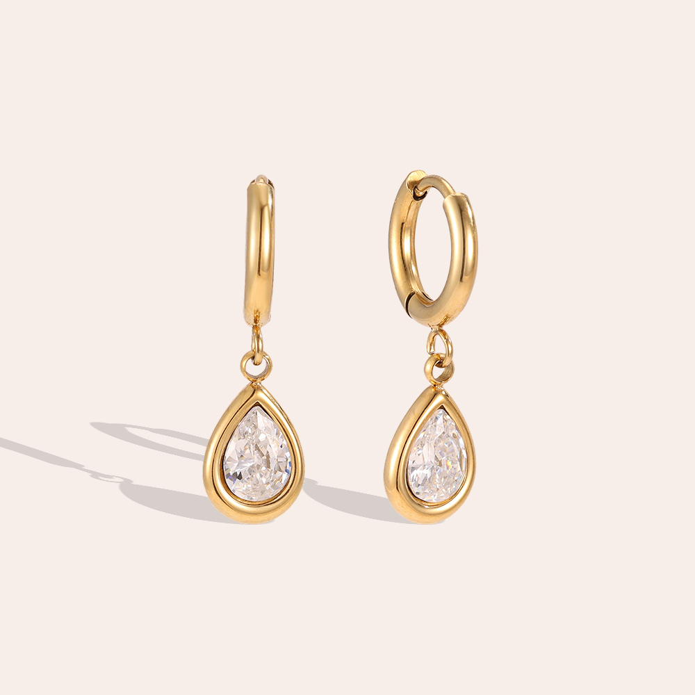 Edelstahl Ohrringe 23mm tropfenförmiger Zirkonia