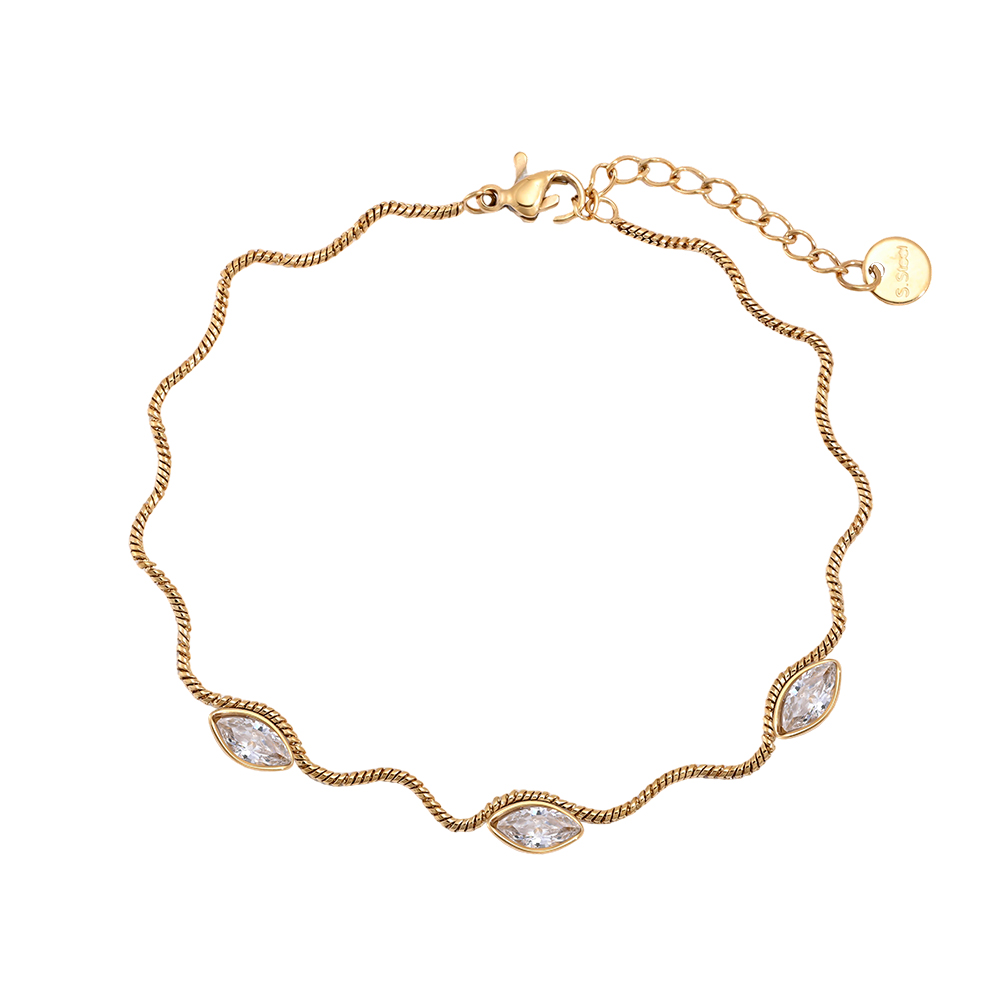 Edelstahl Armband 17cm Wellenkette mit Auge Zirkonia