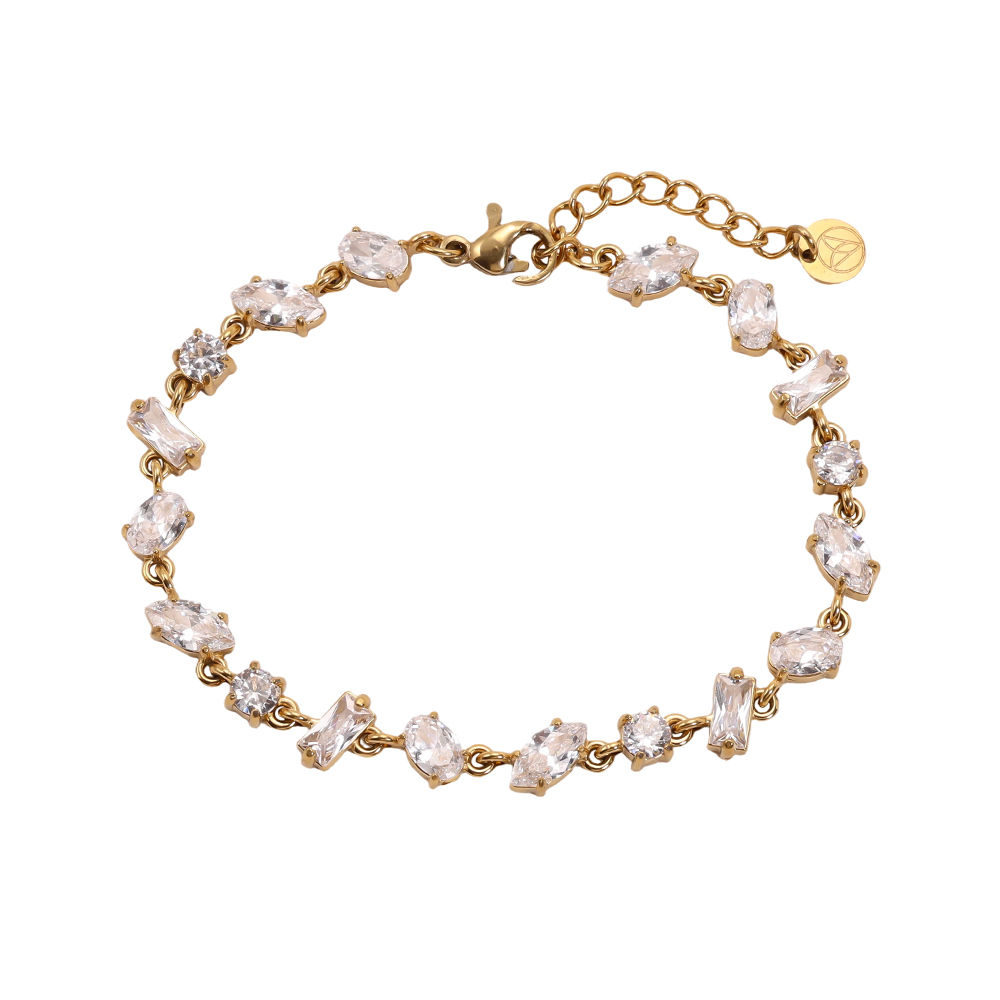 Edelstahl Armband 17cm verschiedenen Formen funkelnde Zirkonia     