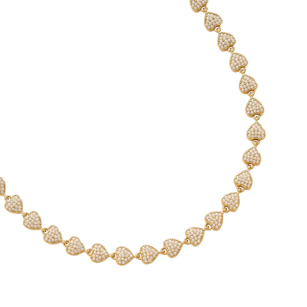 Edelstahl Halskette 43cm Diamond Hearts Chain