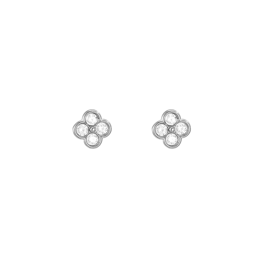Edelstahl Ohrringe 5mm Kleeblatt Zirkonia