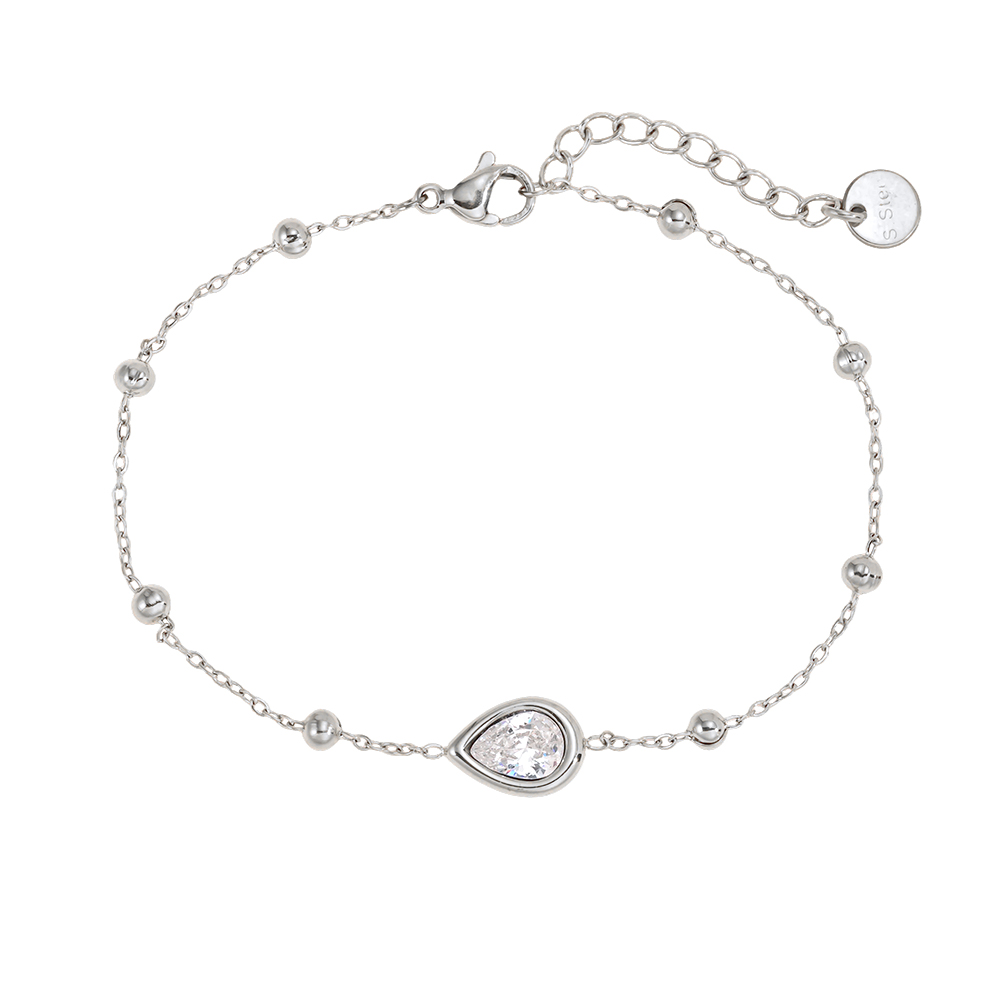 Edelstahl Armband 17cm tropfenförmiger Zirkonia