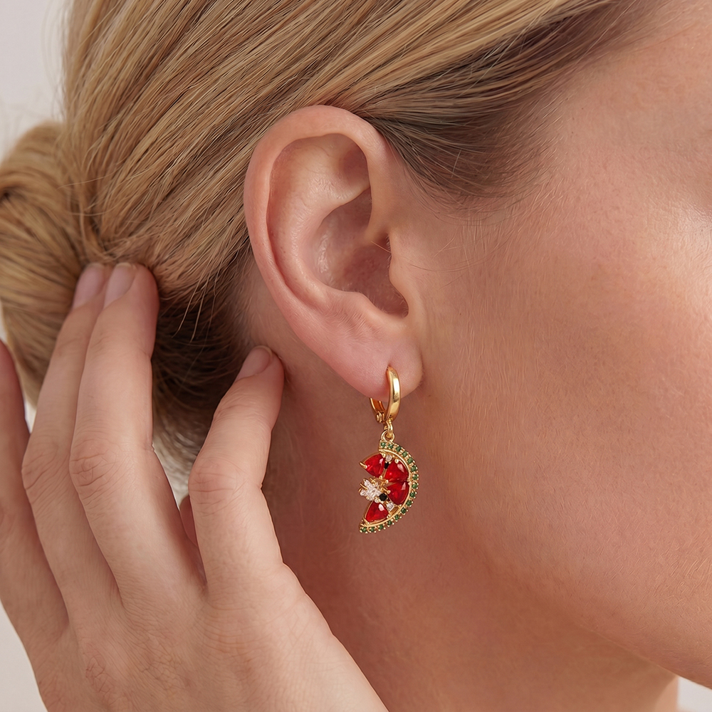 Vergoldete Ohrringe 22mm Zirkonia Wassermelone