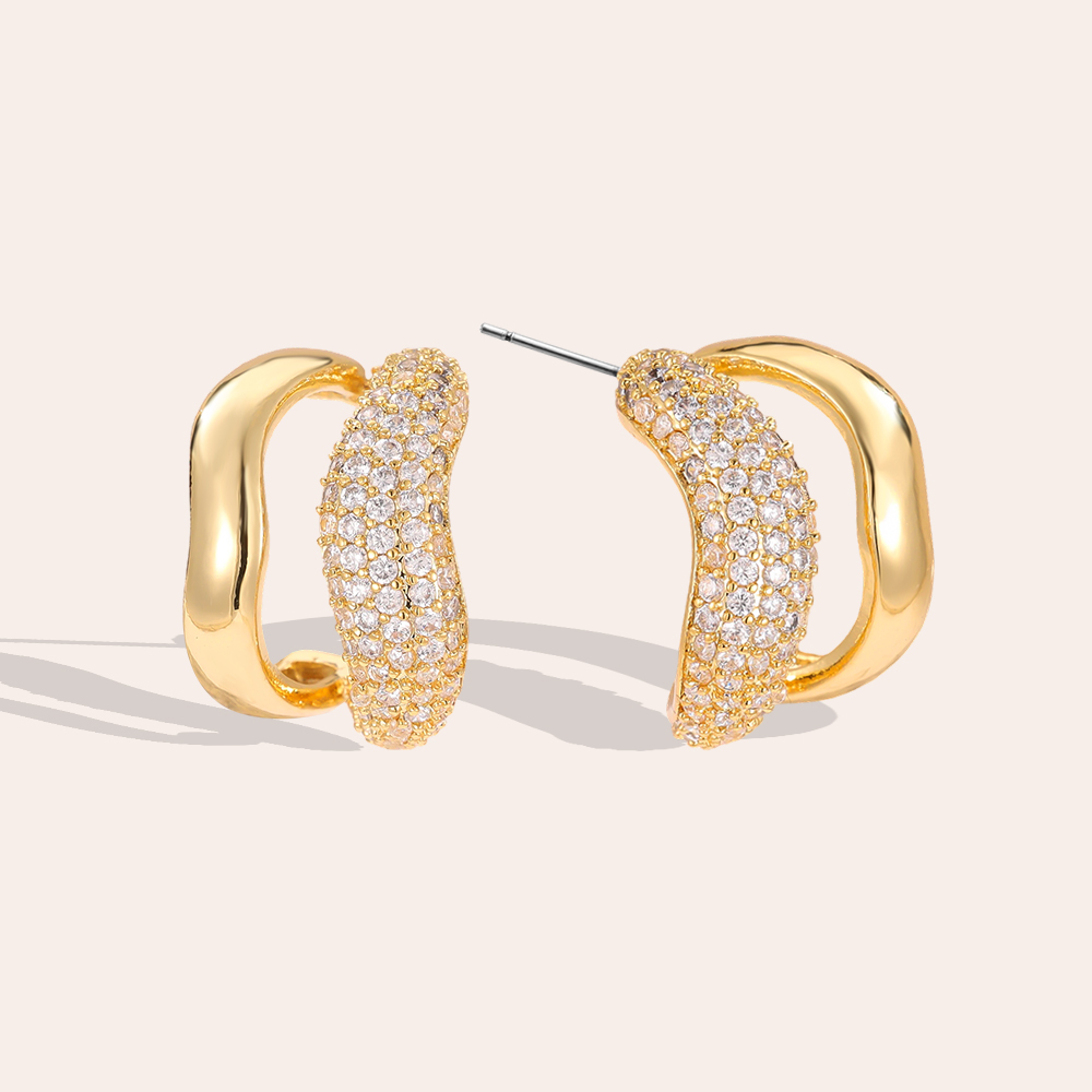 Vergoldete Ohrringe 18mm Zirkonia zweilagige Soft Wave