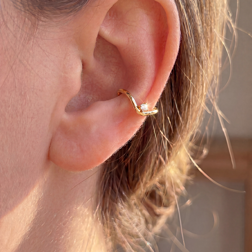 Vergoldete Ear-cuffs 15mm Kleine Tropfen Zirkonia
