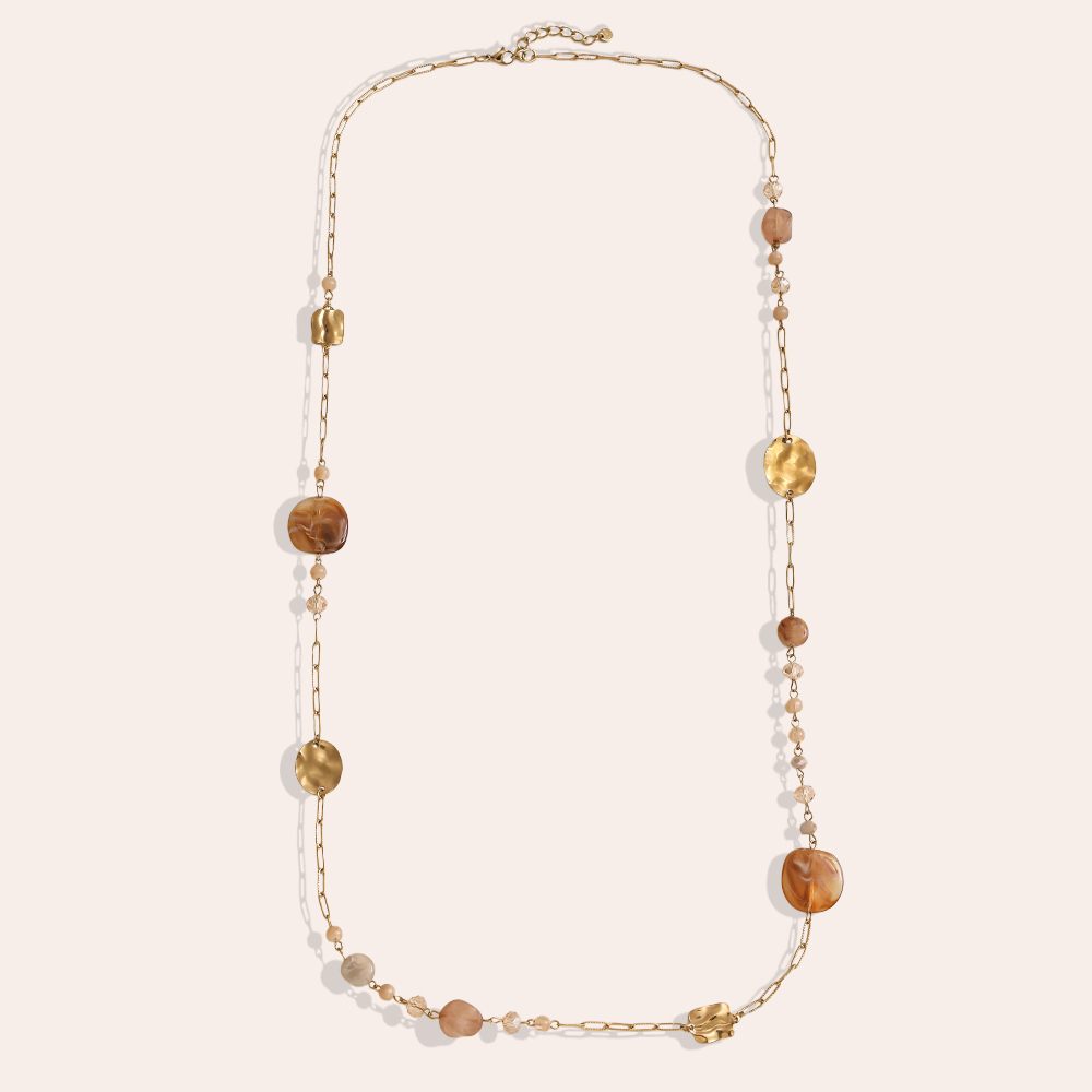 Edelstahl Halskette 101cm Kristallplättchen und goldenes Plättchen