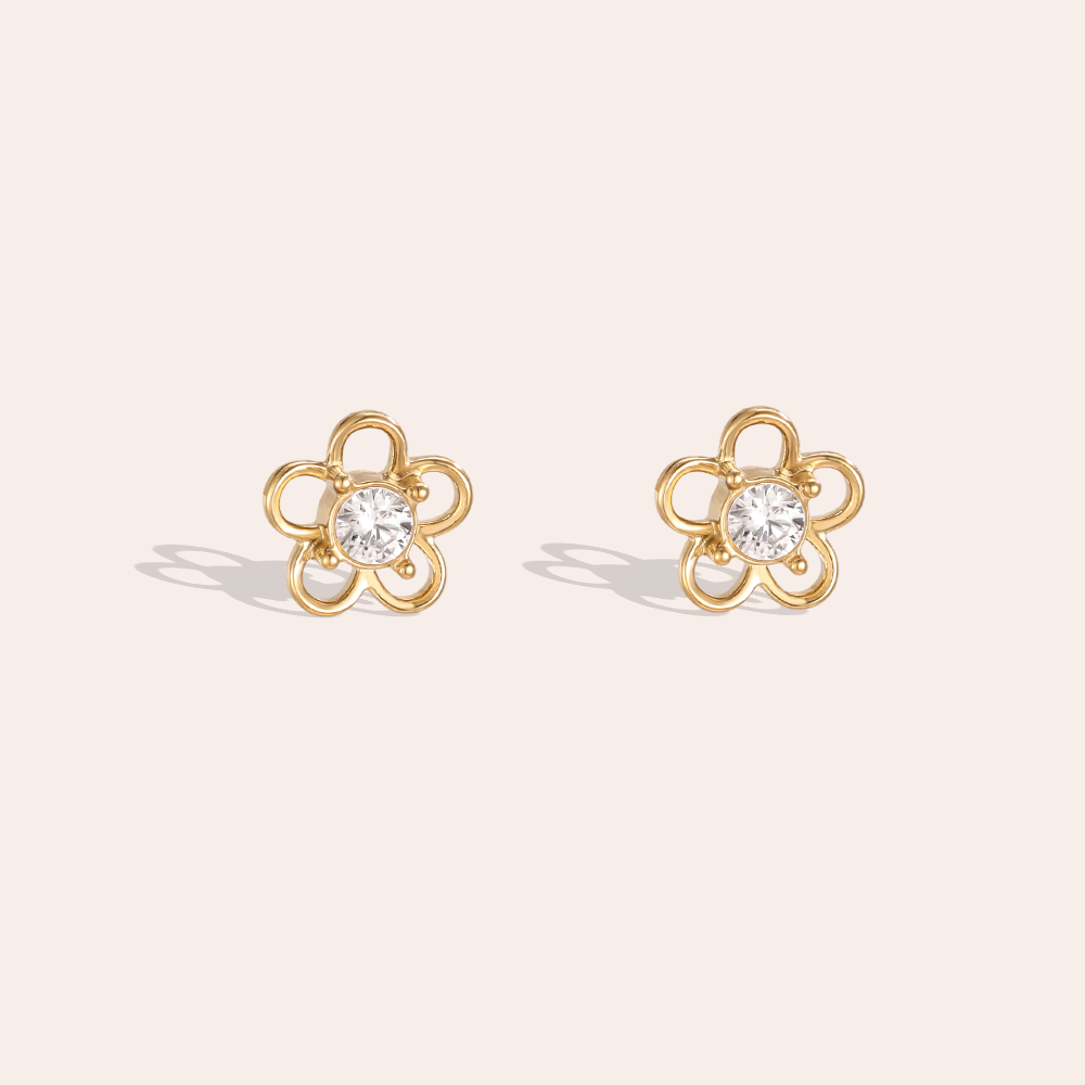 Edelstahl Ohrringe 7mm einfache kleine Zirkonia Blume