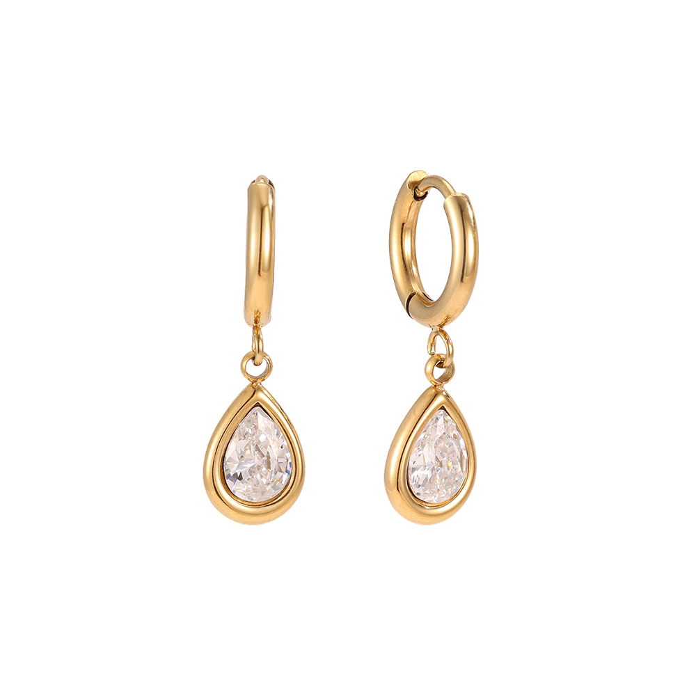 Edelstahl Ohrringe 23mm tropfenförmiger Zirkonia