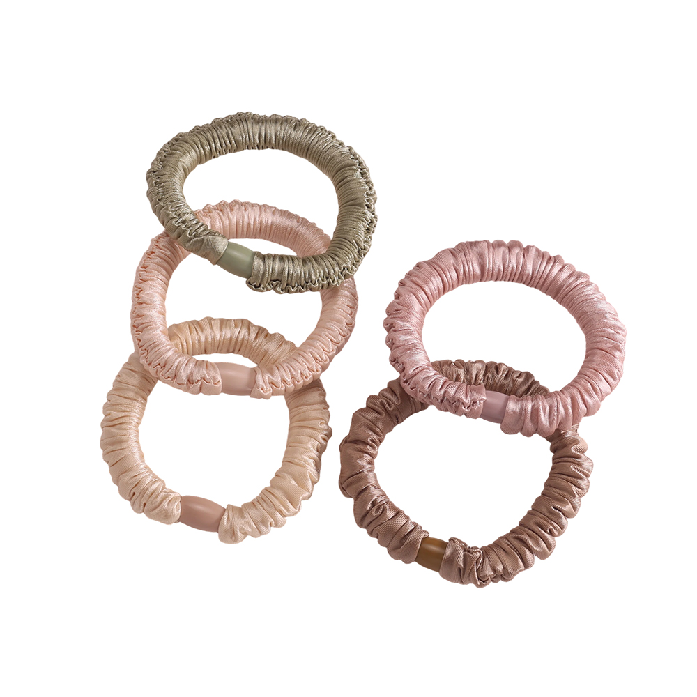 5 Stk.helle Farben Pastel Satin fein Scrunchie Set     