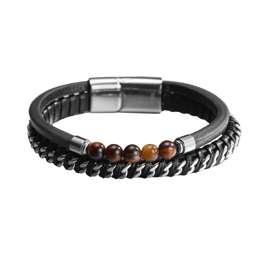 Edelstahl Armband PU Mehrreihige Kette mit Naturstein