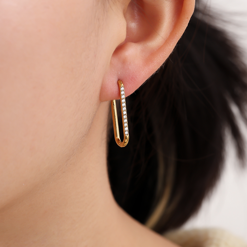 Edelstahl Ohrringe 2.5cm Simple Diamond Hoop