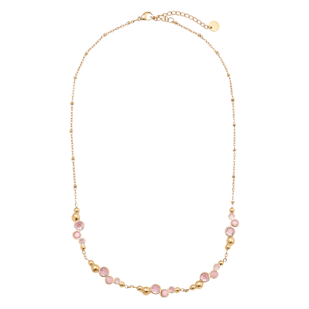 Edelstahl Halskette 42cm Pro Pink Round Diamond