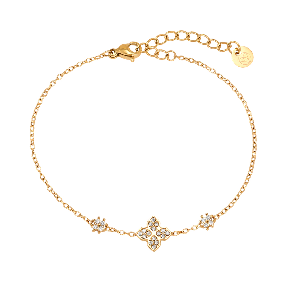Edelstahl Armband 17cm Strass Kleeblatt 