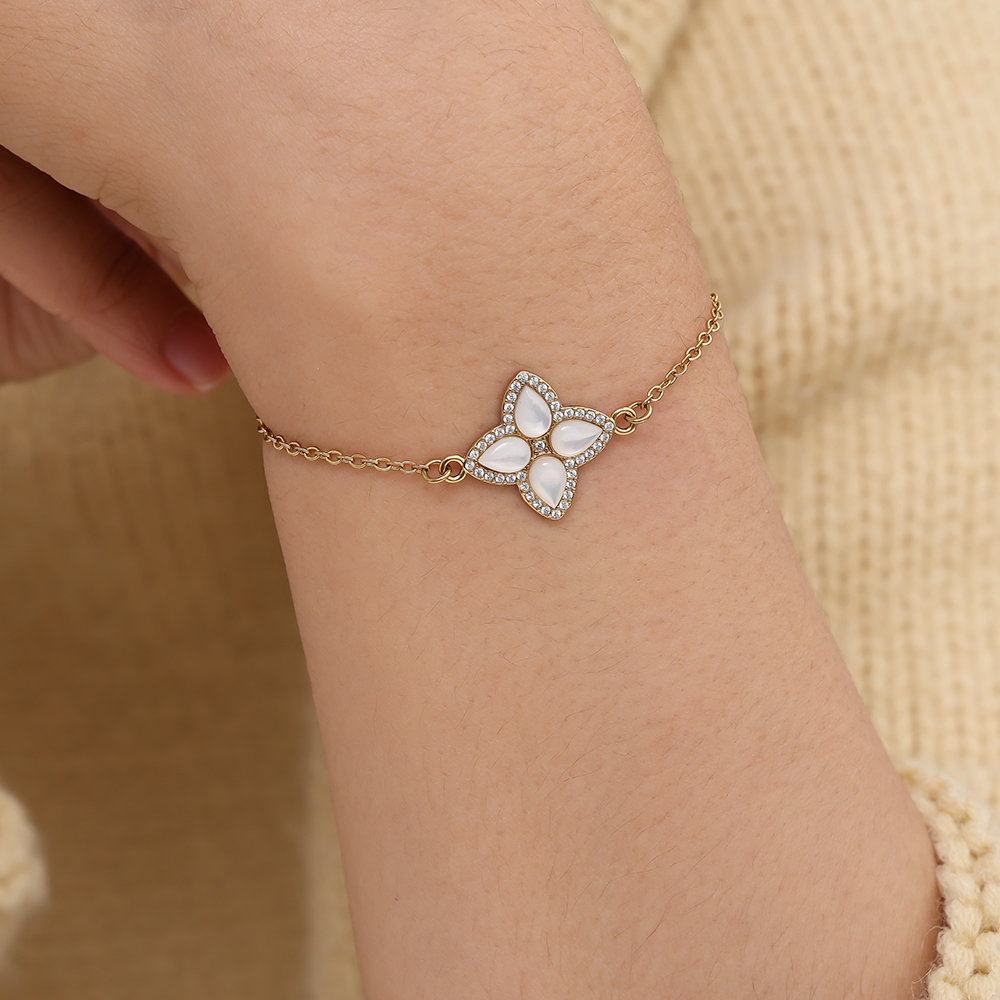 Edelstahl Armkette 15cm Nice Diamond Luckly Flower