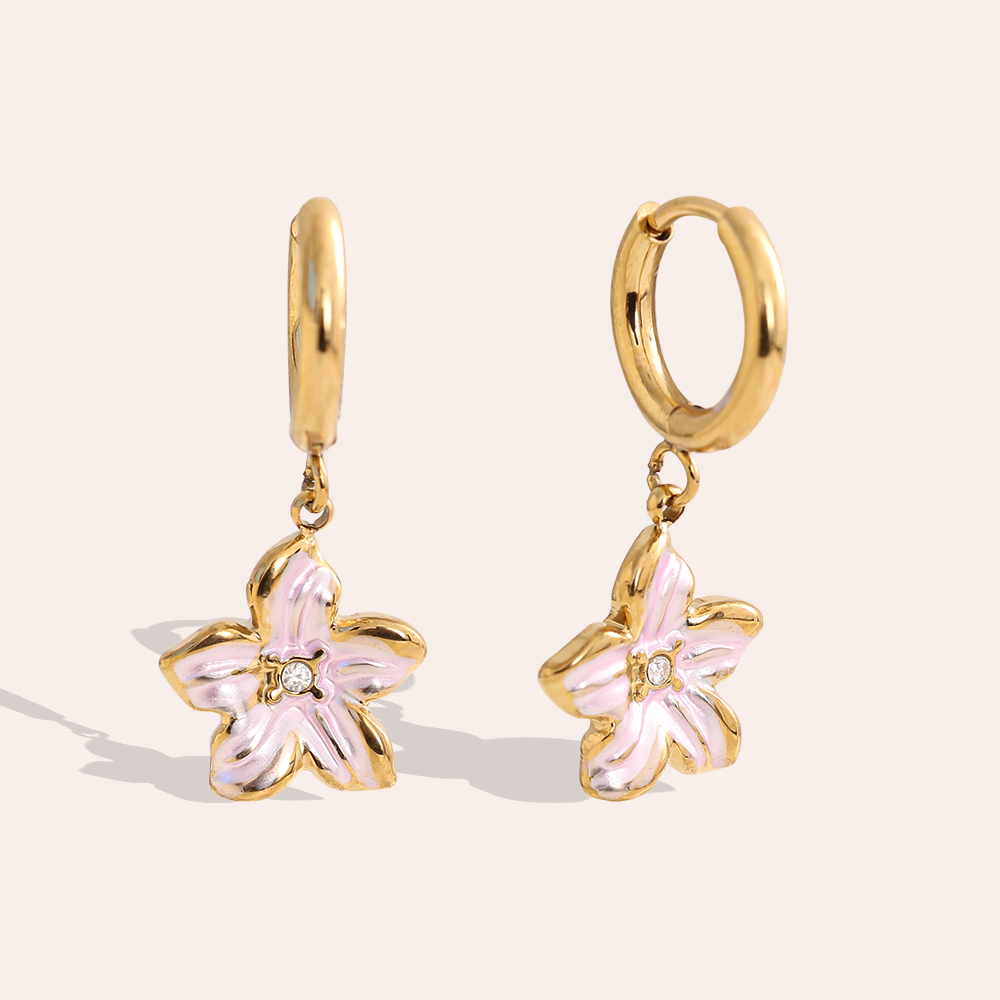 Edelstahl Ohrringe 1.2*2.6cm pink Blumen