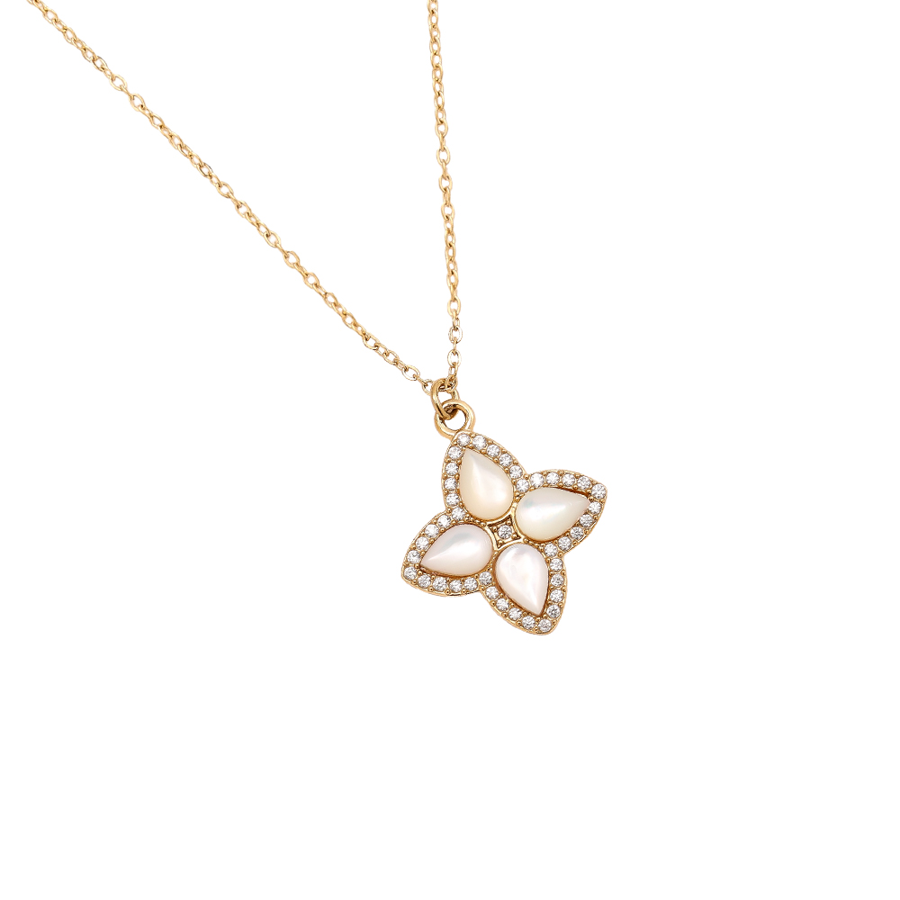 Edelstahl Halskette 40cm Nice Diamond Luckly Flower